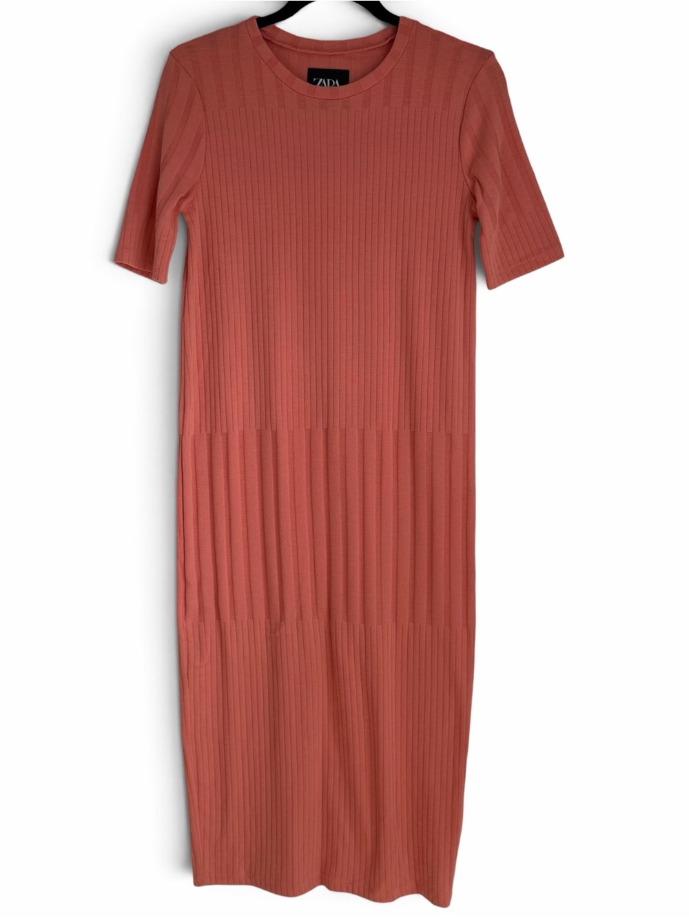 Zara Ribbed Knit Orange Bodycon Short Sleeve Crew Neck Dress | Size Small